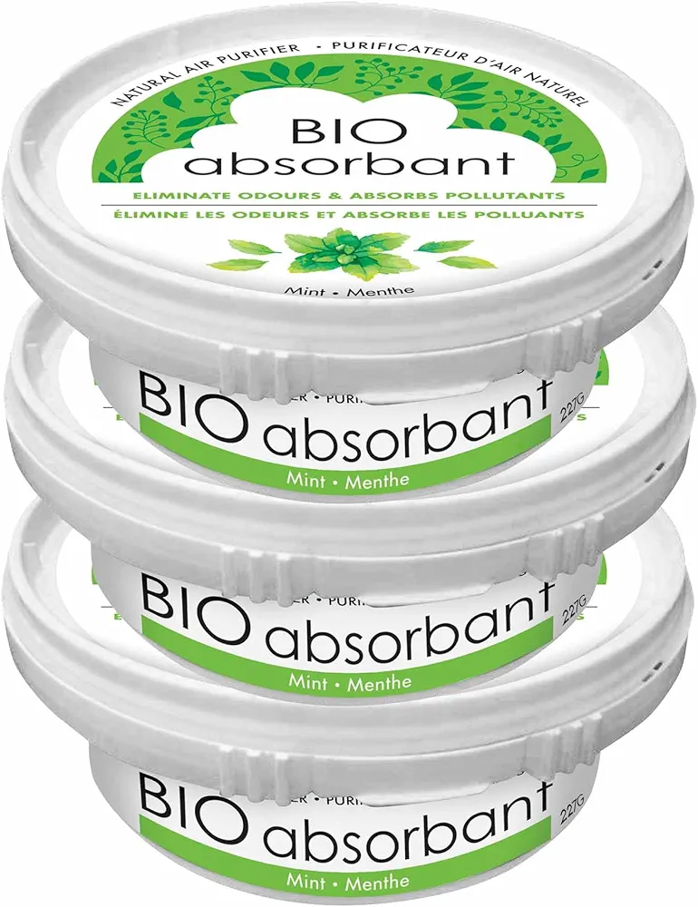 ATTITUDE Bio Absorbant Air Purifier with Activated Carbon, Plant- and Mineral-Based, Vegan, Mint, 8 Ounces (Pack of 3)