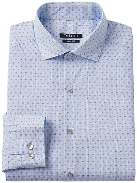 Van Heusen Men's Slim Fit Wrinkle Free Patterned Dress Shirt, Sailor Navy