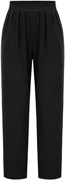 GRACE KARIN Women's Casual Work Cropped Pant Pocket Elastic High Waist Trouser Pants