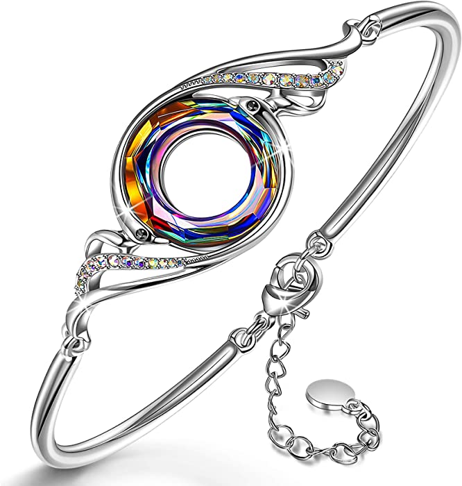 Kate Lynn "Rise From the Ashes" Phoenix Bracelet Made with Crystals from Austria, Adjustable Bangle Bracelet for Women 7"+2", Birthday Gift with Jewelry Box, Symbol of Luck and Renewal