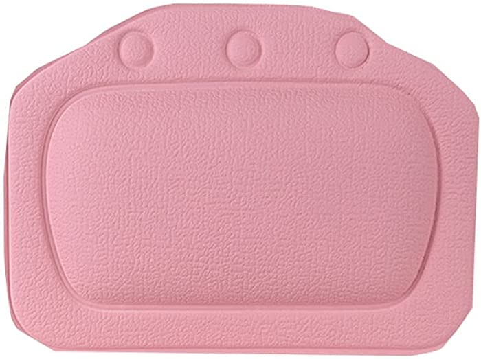 Bathtub Pillow Non-Slip Bath Cushion PVC Spa 3 Suction Cups Neck Back Cushion(Pink)