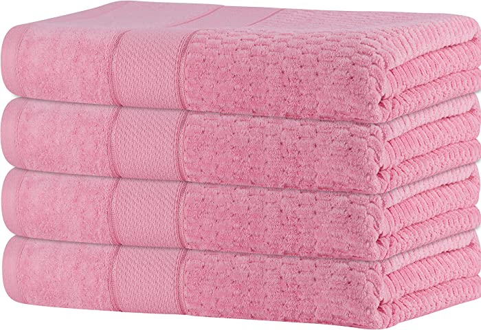 GREEN LIFESTYLE 4 Pack Premium Velour Bath Towel 27 x 54 100% Cotton, 5 Star Hotel & Resort Quality, Super Soft &Fluffy (Pink)