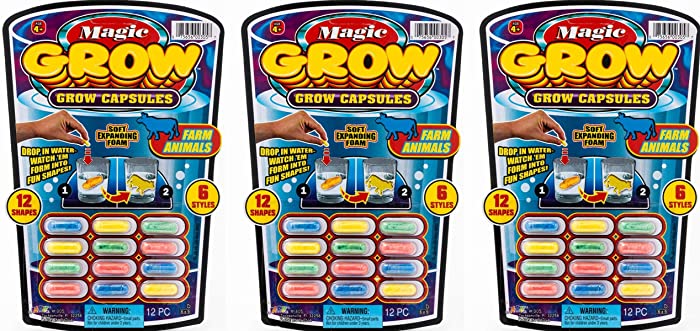 Ja-Ru Magic Grow Capsules, (3 Packs Assorted). Water Growing Animals Capsules. Great Party Favor Kids Toy. Bath Toys for Kids. Fidget Stem Toys. Plus 1 Sticker 305-3s