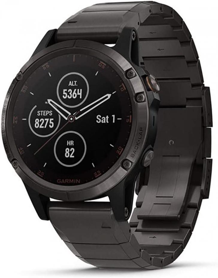 Garmin fenix 5 Plus, Premium Multisport GPS Smartwatch, Features Color Topo Maps, Heart Rate Monitoring, Music and Contactless Payment, Carbon Gray Titanium