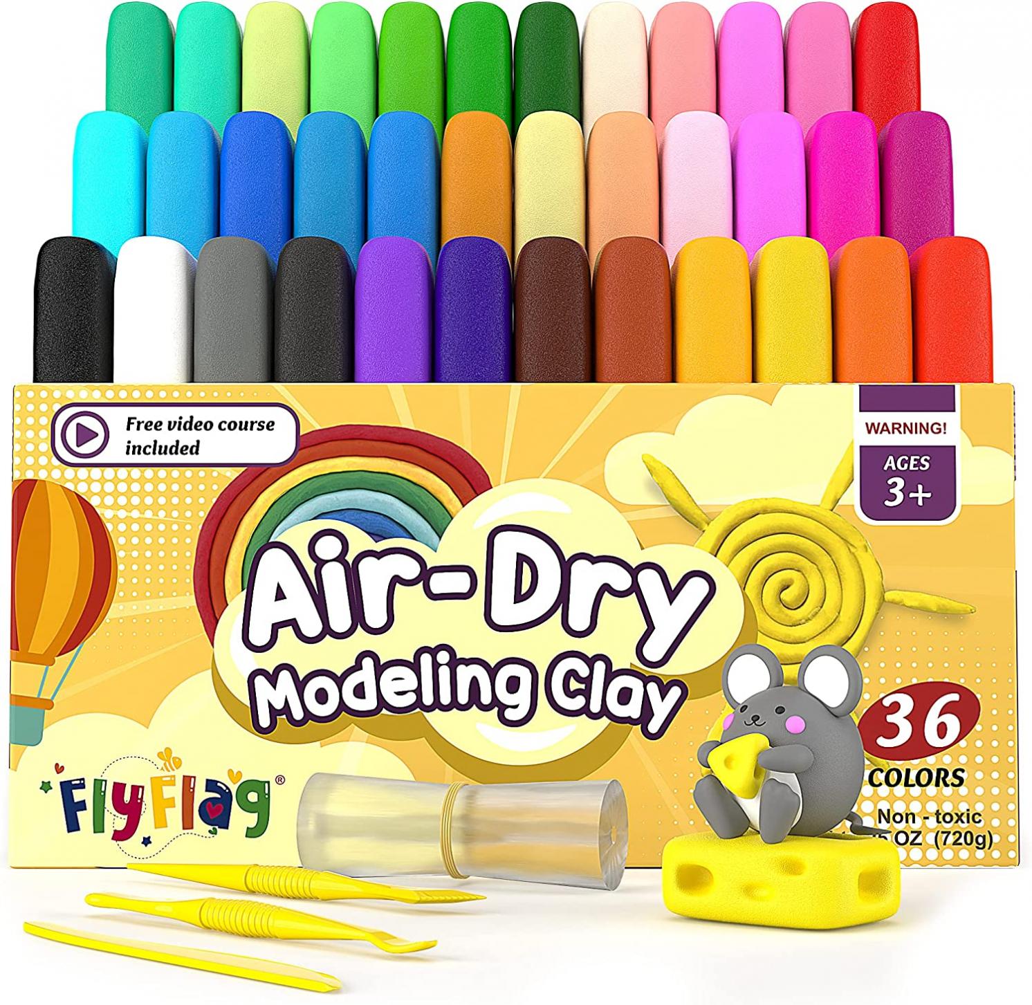 Air Dry Clay 36 Colors, Soft & Ultra Light, Modeling Clay for Kids with Accessories, Tools and Tutorials