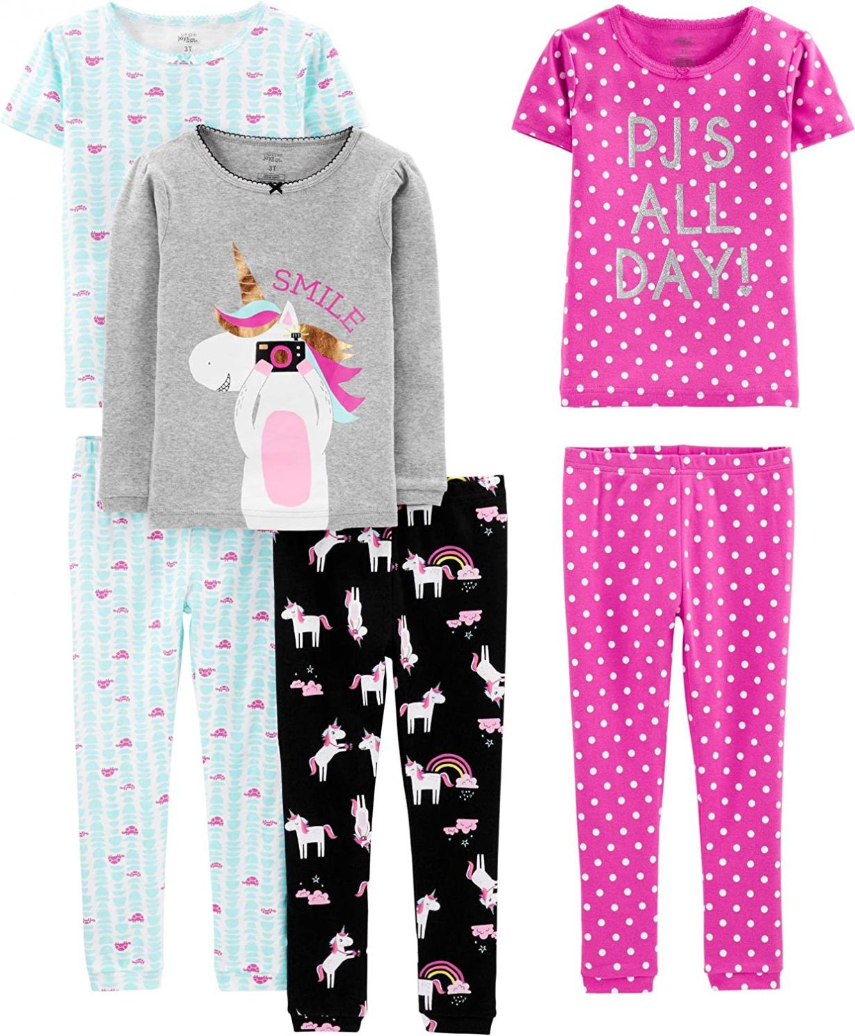 Simple Joys by Carter's Babies, Toddlers, and Girls' 6-Piece Snug-Fit Cotton Pajama Set