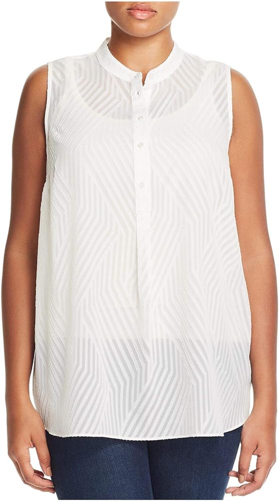 Vince Camuto Womens Plus Sheer 3/4 Button-Down Tank Top