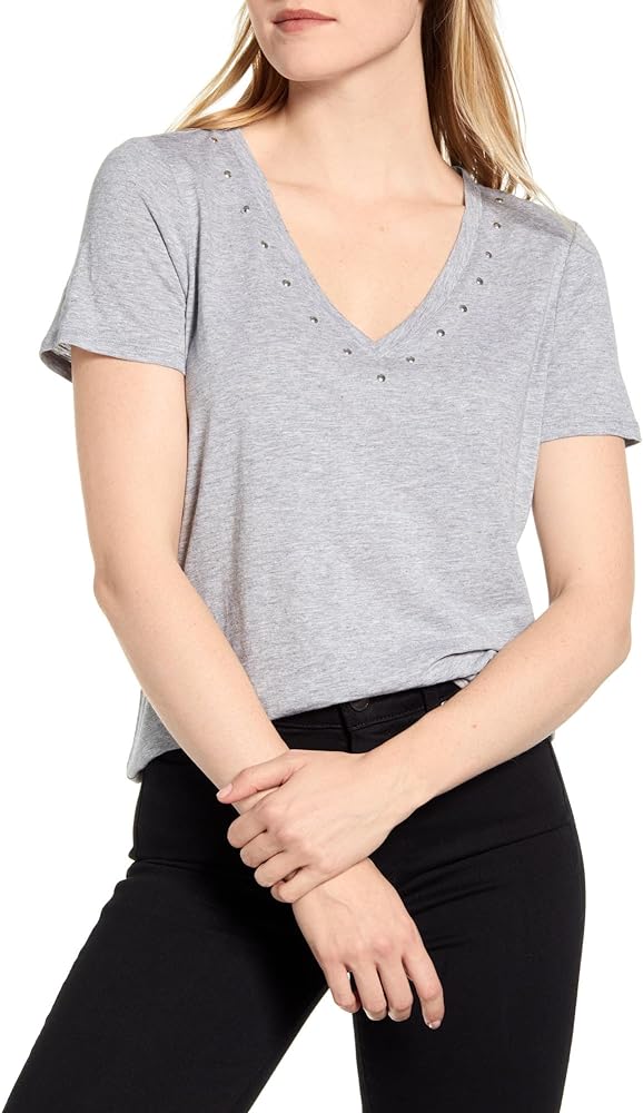 Vince Camuto Short Sleeve Studded V-Neck Top