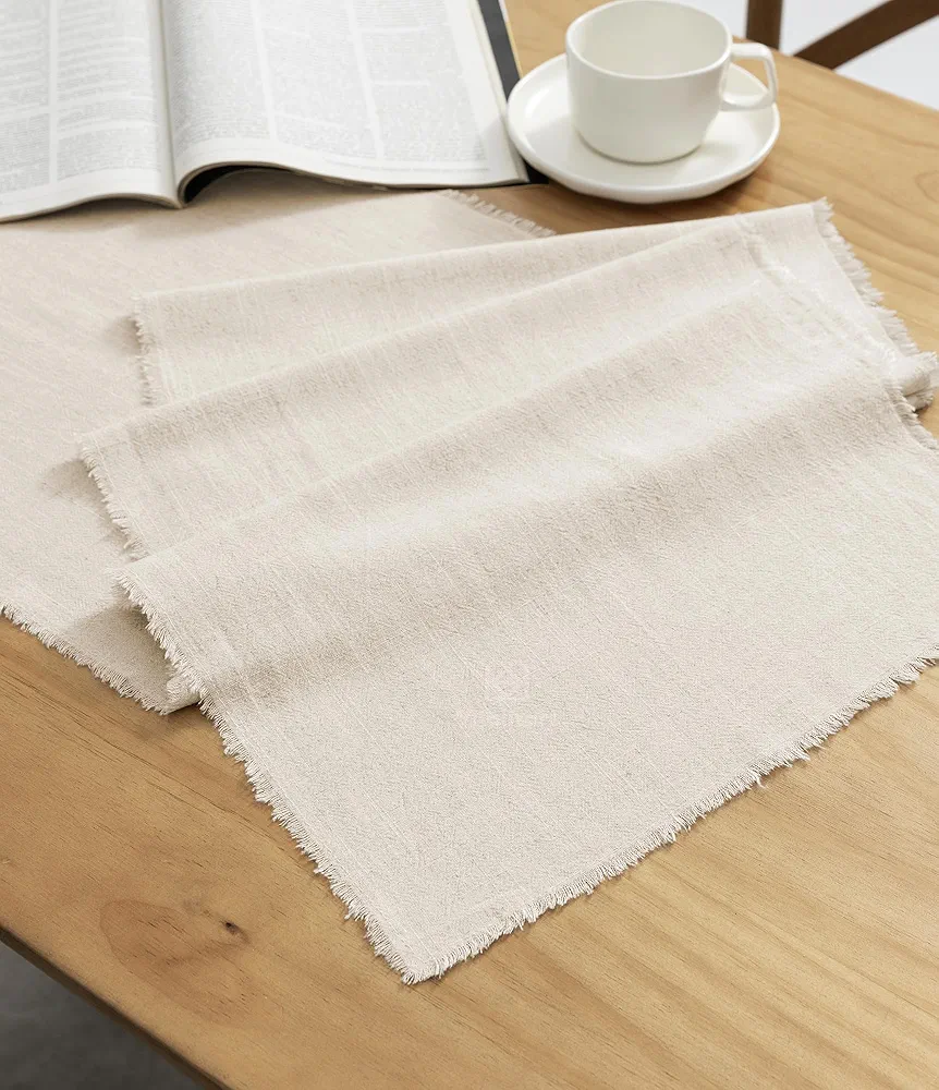 Vitalizart Beige Table Runner 14 x 90 Inches Long Slub Texture Cotton Linen Table Runner for Rustic Home Decorations Dining Room Wedding Decor Reception Bridal Shower Thanksgiving Christmas