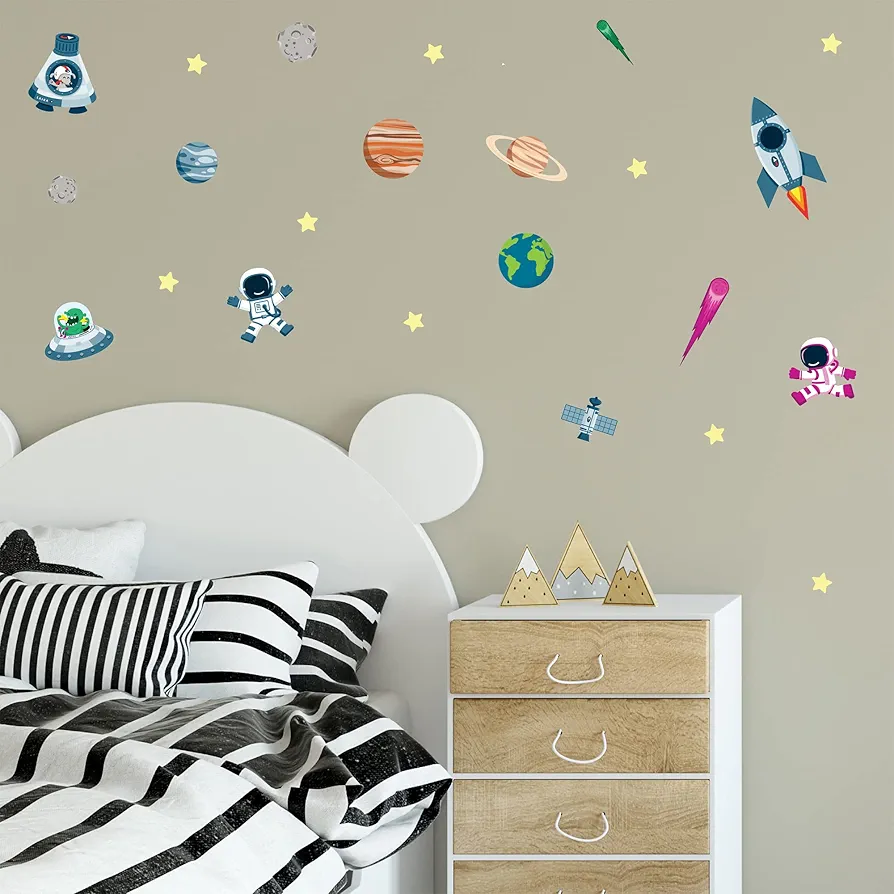 Space - Universe Decals - Easy-to-Apply & Removable Wall Stickers: Transform Your Room with Durable, Vibrant Peel-and-Stick Art Decor – Kids' Wall Decals: Inspiring Children's Rooms