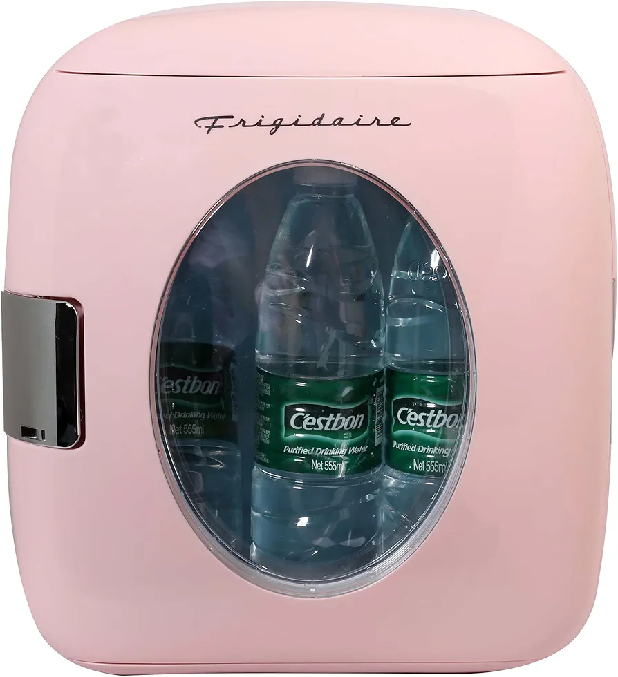 Frigidaire EFMIS462 Retro 12-Can Mini Personal Fridge Portable Cooler for Car, Office, Bedroom, Dorm Room, or Cabin, 11.22"D x 12.6"W x 12.6"H, Pink