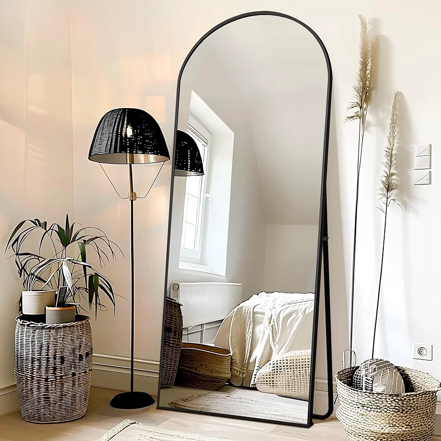 NicBex Arched Full Length Mirror with Stand, 64"x 25" Black Full Body Mirror, Aluminum Alloy Frame Floor Mirror, Free Standing Mirror, Wall-Mounted, for Bedroom Living Room Dressing Room