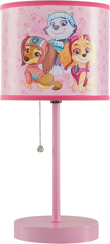 Idea Nuova Paw Patrol Everest, Liberty and Skye Stick Table Kids Lamp with Pull Chain, Themed Printed Decorative Shade