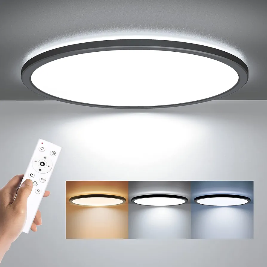 BLNAN LED Flush Mount Ceiling Light Fixture with Remote Control, 15.4 Inch 36W 3000K-6500K Dimmable Round Low Profile Ceiling Lamp for Living Room Bedroom Kitchen, Black