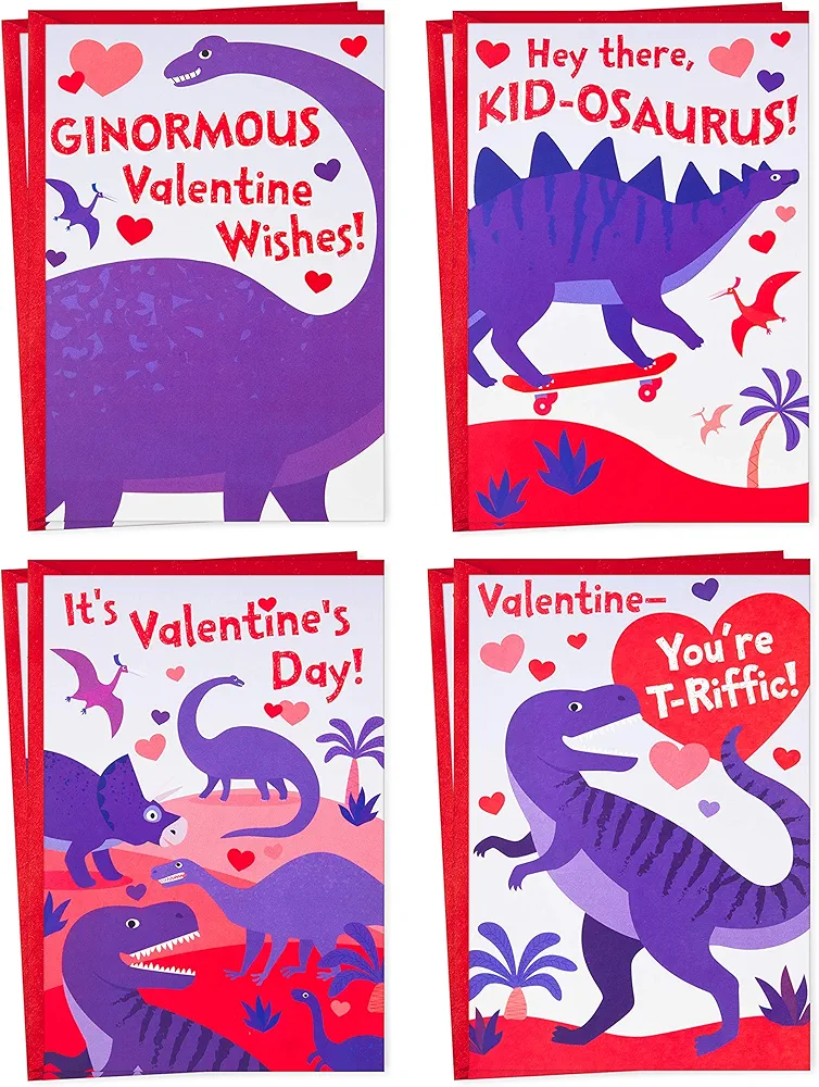 Hallmark Valentines Day Cards for Kids School, Dinosaurs (8 Classroom Valentines with Envelopes)