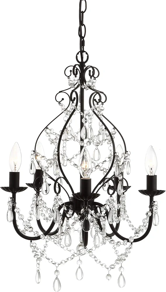 JONATHAN Y JYL9016A Maura 5-Light 17" Crystal/Metal LED Chandelier Traditional,Contemporary,Transitional Dimmable, Adjustable, for Dining Room, Foyer, Bedroom , Black