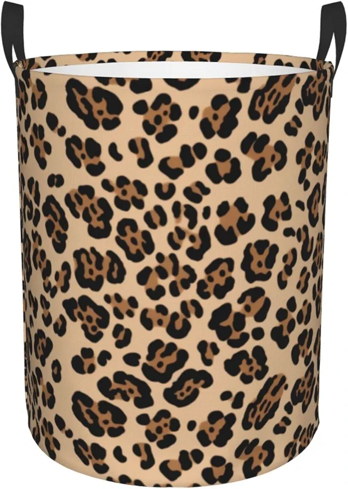 Laundry Baskets with Handles Waterproof Small inches Storage Basket, Collapsible Laundry Hampers, Laundry Room Organization & Apartment Essentials - Leopard Print