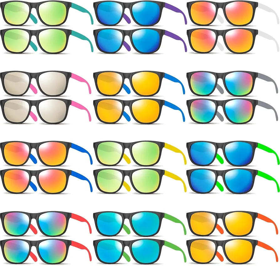 24 Pack 12 Color Neon Kid Sunglasses Bulk Party Favor for Kid Adult Boy Girl,80s Retro Style Plastic Toddler UV400 Toy Sunglasses Summer Beach Pool Birthday Graduation Party Classroom Prize