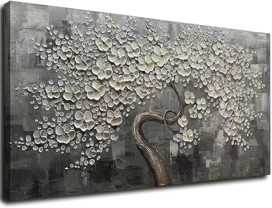 SDYA Flower Tree Wall Art Painting for Living Room White Botanical Picture for Bedroom Office Kitchen Home Decor Wall 30x60 Inches