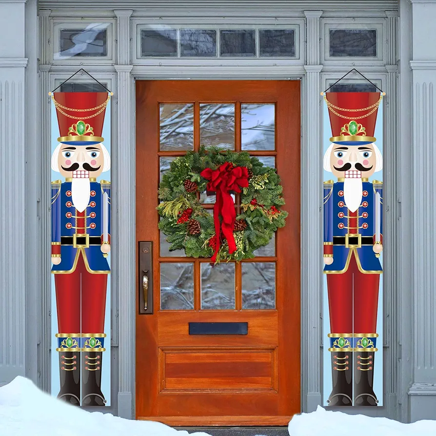 Christmas Nutcracker Soldier Door Hanger Porch Banner Indoor & Outdoor Modern House Décor Nutcracker Christmas Banners for Front Door Living Room Kitchen Wall Party