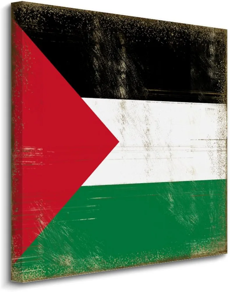 COCOKEN Canvas Wall Art Home Decor Vintage Palestinian National Flag Canvas Prints for Living Room Bedroom Kitchen Office Palestinian Canvas Pictures Ready to Hang 16x16in