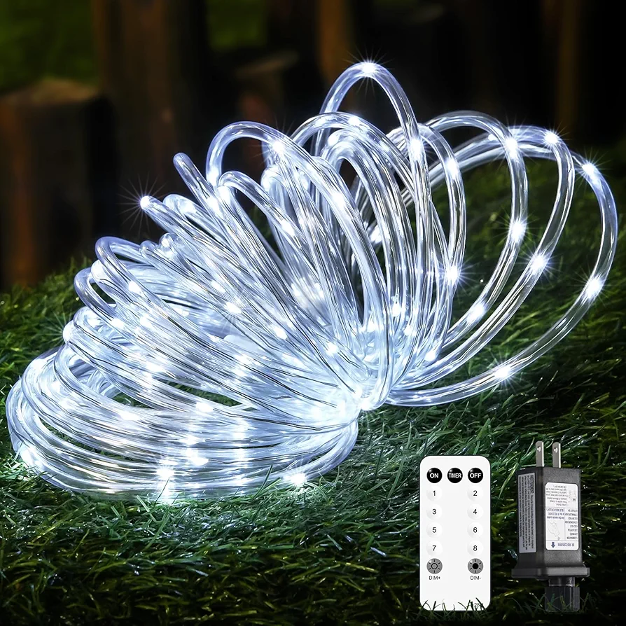 JMEXSUSS 200 LED Rope lights for Outside Plug in, White Rope Lights Indoor Waterproof with Remote Control, 66 Ft Rope String Lights Outdoor for Camping RV Patio Garden Balcony Wedding Decor