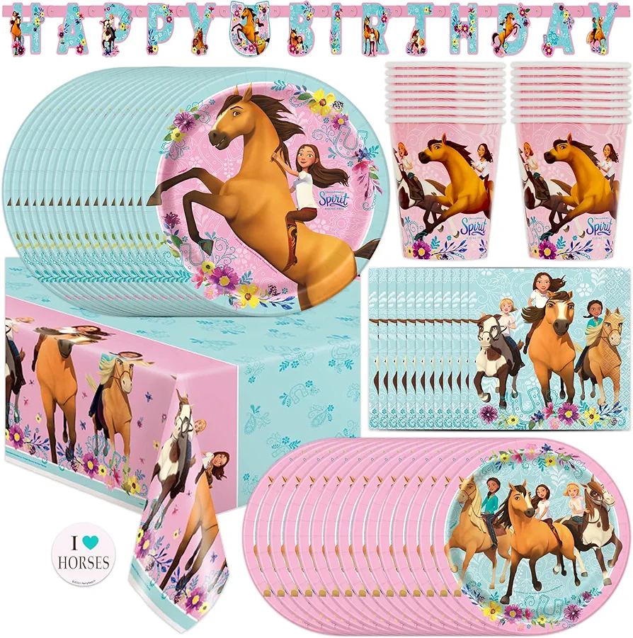 Spirit Riding Free Horse Birthday Party Supplies Set - Plates, Cups, Napkins, Tablecloth, Banner Decoration and Sticker