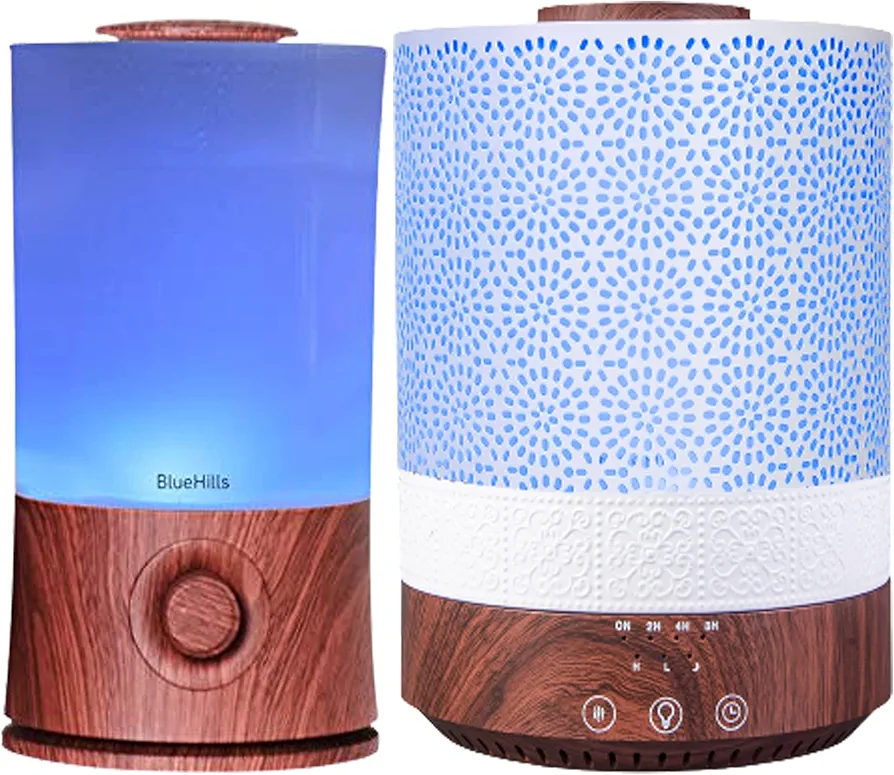 BlueHills Premium Set of Two Large 2000 ML and 2500 ML XL Essential Oil Diffusers Humidifier Combo for Large Room Home with Décor LED Lights Great Gift – Value Pack of Dark Wood Grain.