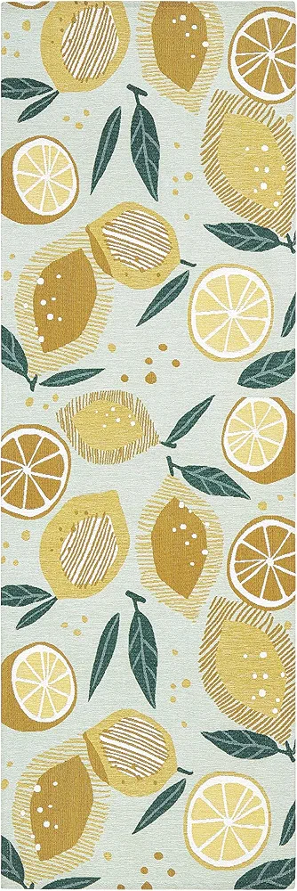 TOWN & COUNTRY LUXE Livie Fresh Lemon Everwash™ Washable Multi-Use Decorative Rug, Kitchen Runner Rug, Low-Profile Door Mat, Bedroom Rug and Dorm Room Rug with Non-Slip Backing, Seafoam Green, 24"x72"