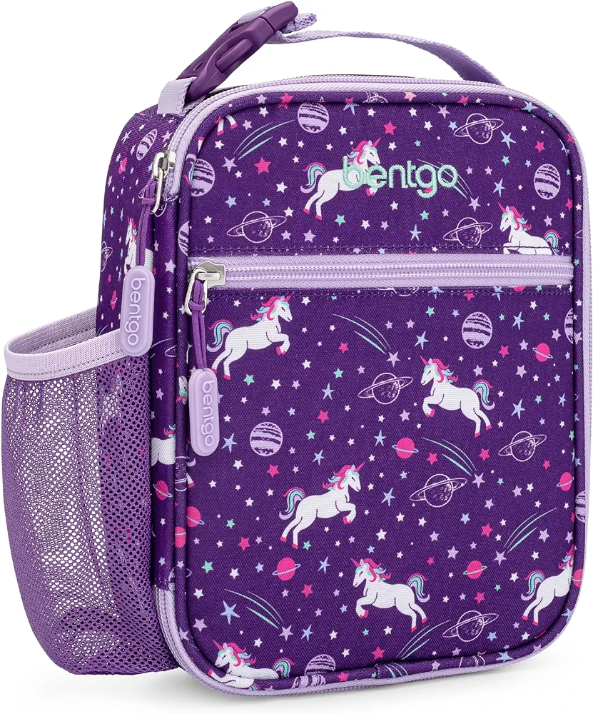 Bentgo® Kids Insulated Lunch Tote - Water-Resistant, Reusable, Lightweight & Durable Lunch Bag with Water Bottle Holder & Mesh Pocket, Fits Lunch Box & Water Bottle - Ideal for Ages 3+ (Unicorn)