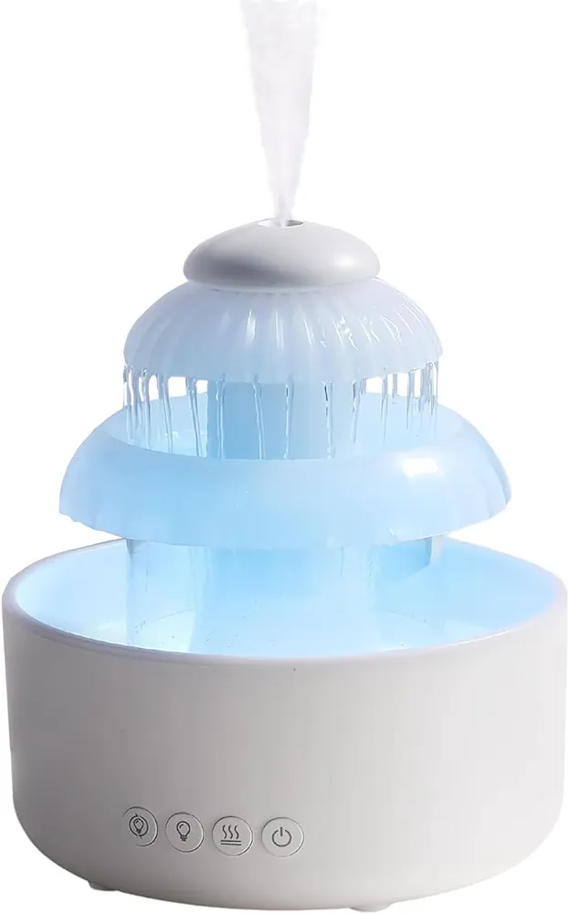 Cloud Rain Humidifier for Bedroom trickle water Humidifier Waterfall Lamp Mushroom Humidifier Large Room Rain Sounds White Noise Humidifier Air Humidifiers for Sleeping Relaxing