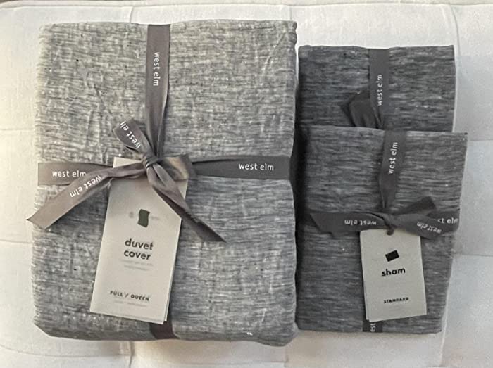 West Elm Belgian Flax Linen Melange Duvet Cover Full/Queen & Two Standard Shams *~Slate~*