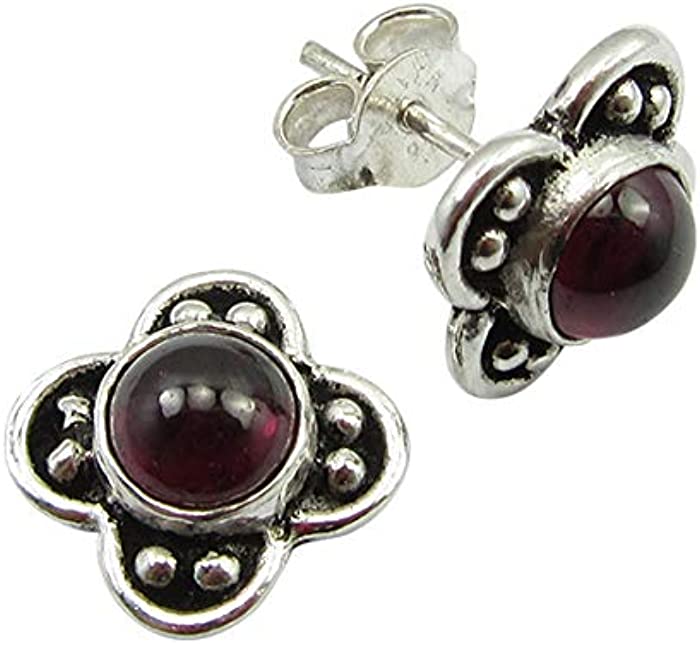 SilverStarJewel 925 Sterling Silver Garnet Stud Post Earrings 0.4" Jewelery Gift