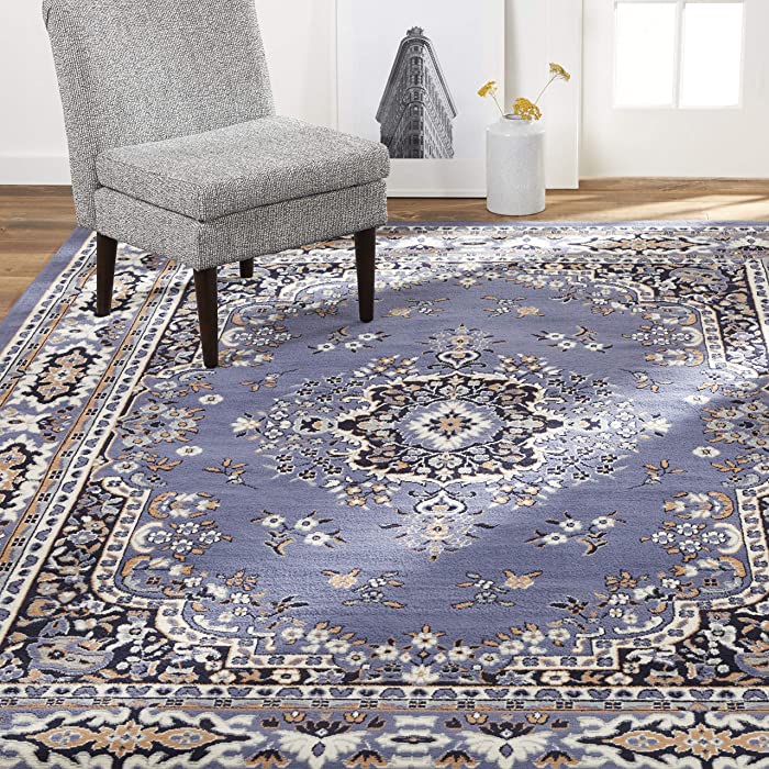 Home Dynamix Premium Sakarya Traditional Medallion Border Area Rug, Country Blue, 5'2"x7'4" Rectangle