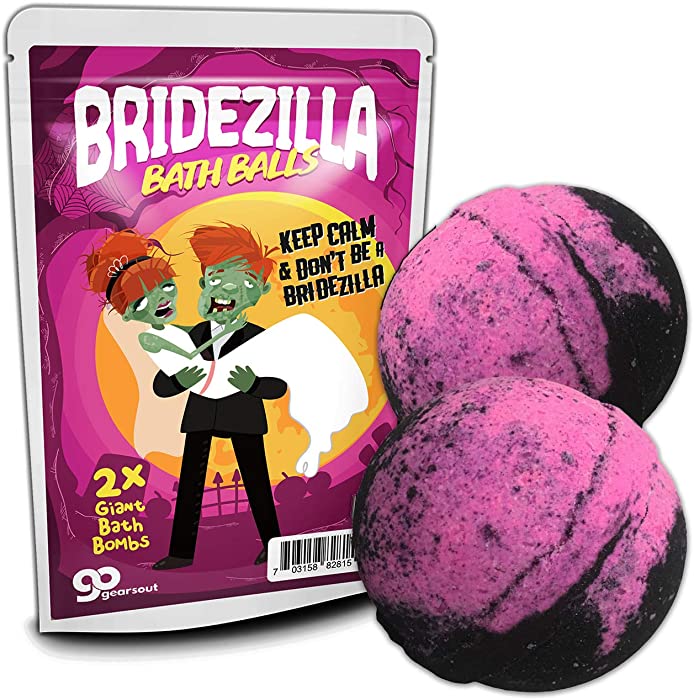 Gears Out Bridezilla Bath Balls - Cartoon Zombie Bride and Groom Design - XL Bath Bath Bombs for Women - Pink and Black, Handcrafted in America, 2 pk