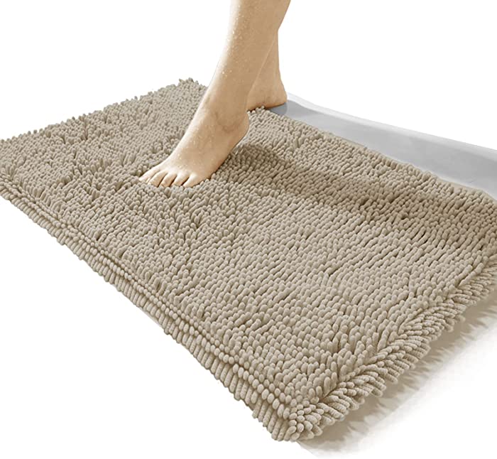 Luxury Chenille Bathroom Rug,Extra Soft and Cozy, Non-Slip,Super Absorbent Water, Machine Wash Dry, Shaggy Chenille Bath Mats for Bathroom Bedroom,15x23 inches,Beige