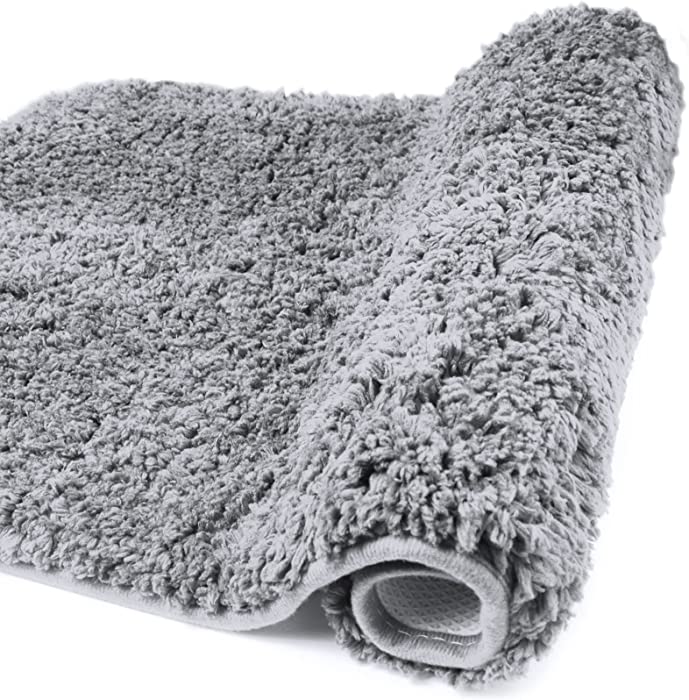 Bathroom Rug, 16" x 24“ Non Slip Bath Mat for Bathroom Water Absorbent Soft Microfiber Shaggy Floor Mat, Machine Washable Bath Rug for Bathroom Thick Plush Rugs for Bath Room (Gray)