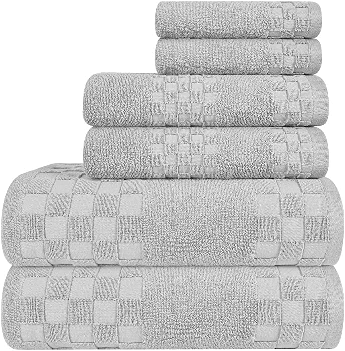 DIAOJIA Bath Towels Gray Towel Soft 6 Piece,100% Cotton Anti Odor Family Towels, Highly Absorbent Quick-Drying Lightweight Spa Towel for Bathroom 2 Bath Towel 2 Hand Towel 2 Washcloth