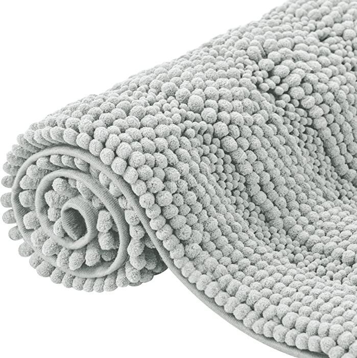 CHUN YI Bathroom Rug Chenille Soft Bath Rug for Bathroom Water Absorbent Bath Mat Cozy Thick Shower Rug Non-Slip Plush Rugs for Bathtubs Machine Wash Dry (20"x32", Light Grey)