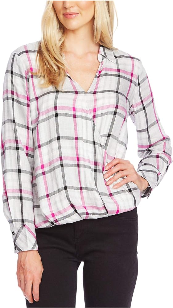 Vince Camuto Plaid Faux-Wrap Blouse