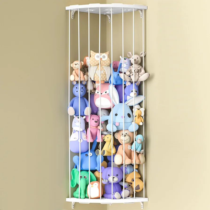 Stuffed Animal Storage Wood Corner Plush Toys Holder with Star Pattern, Length Adjustable Large Hanging Stuffed Animal Toy Organizer Shelf for Nursery Play Room Bedroom Kids Room Furniture