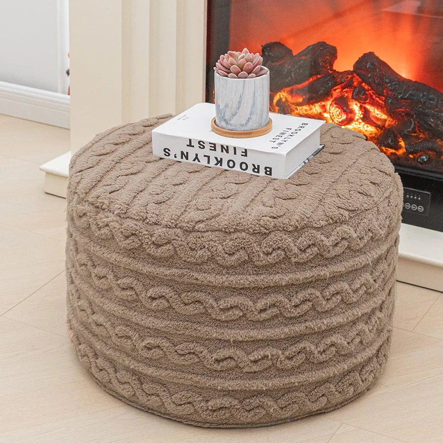 Round Pouf Ottoman Stuffed Pouf Foot Stool Floor Pouf Chair for Living Room Bedroom Filled Boho Poof Foot Rest for Couch (20 Diameter x 12 Height) (Coffee Pouf with Filler)