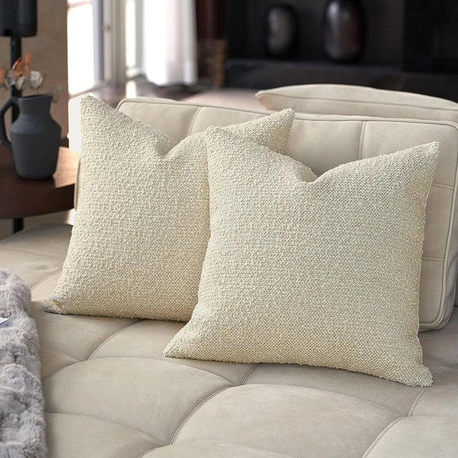 DOMVITUS 18x18 Pillow Covers Set of 2, Boucle Pillow Covers, Luxury Decorative Neutral Throw Pillow Covers, Farmhouse Textured Accent Pillow Covers, Couch Pillows for Living Room Bed Sofa, Cream