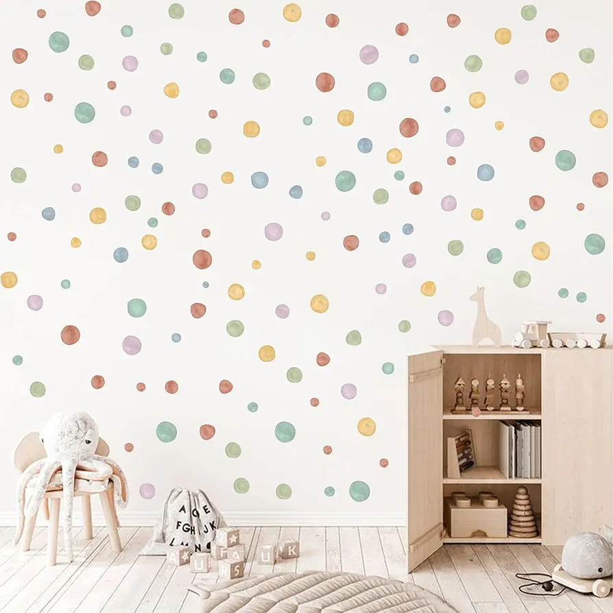 Colorful Dot Decal,Watercolor Polka Dots Wall Sticker DIY Decoration for Nursery Kids Bedroom Classroom Decor, Living Room Playing Room Decoration,Removable Wall Stickers (Colorful Dot Decal)