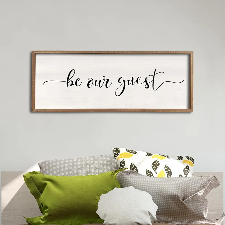 Be Our Guest Wall Decor Sign 40”X15” Large Master Bedroom Above Bed Wall Decor Wood Framed Guest Room Sign Simple Rustic Farmhouse Over Bed Bedside Wall Art （Wood