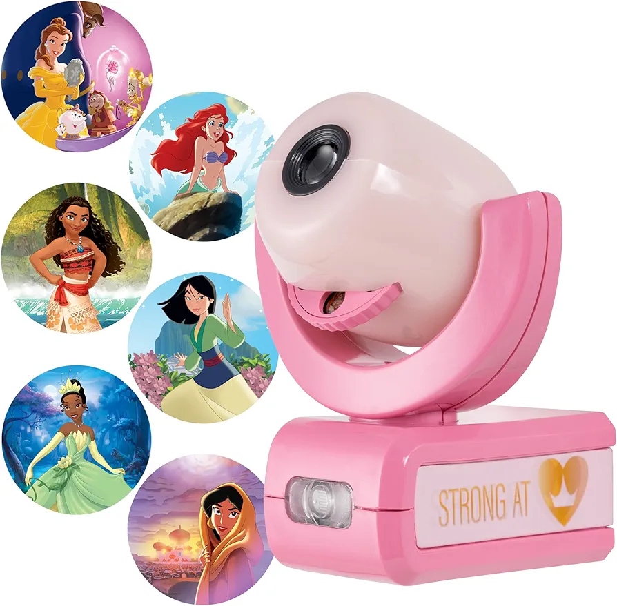 Projectables Disney Princess LED Kids Night Light, Projector, Plug-In, Dusk-to-Dawn Sensor, Belle, Jasmine, Ariel, Moana, Tiana & Mulan, Pink, 11738