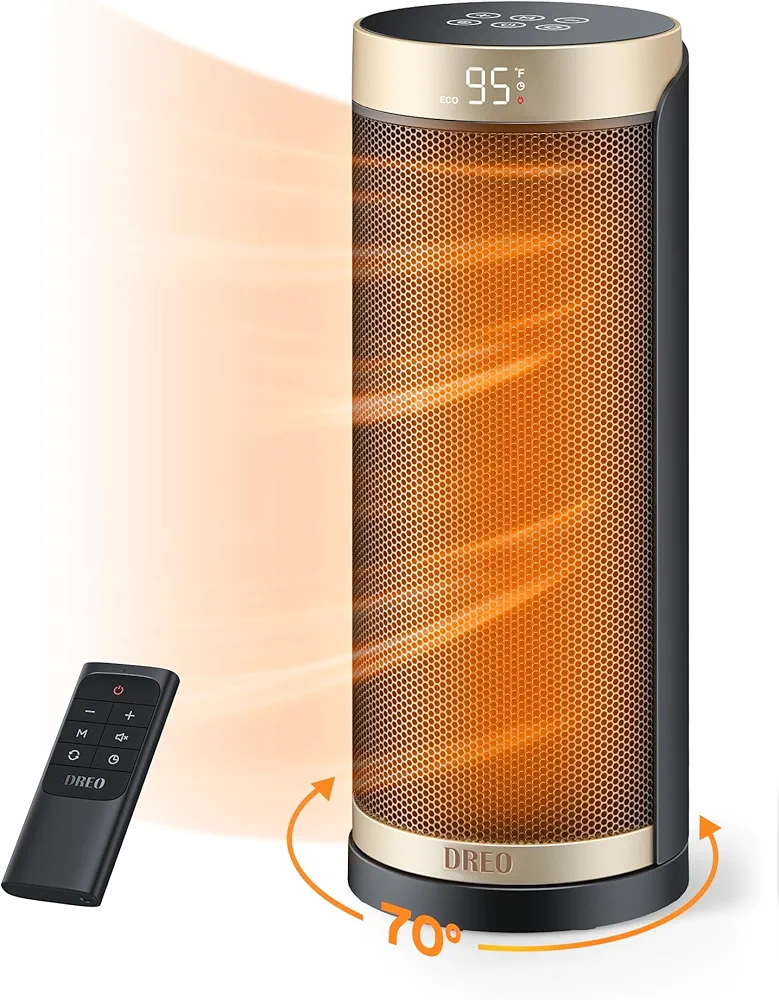 Dreo Space Heater Indoor, 1500W PTC Electric Heaters with Thermostat, 70° Oscillation, 1-12H Timer, Ceramic heaters for Indoor use with Remote, Fast Safety Room Heater for Home Bedroom, Office