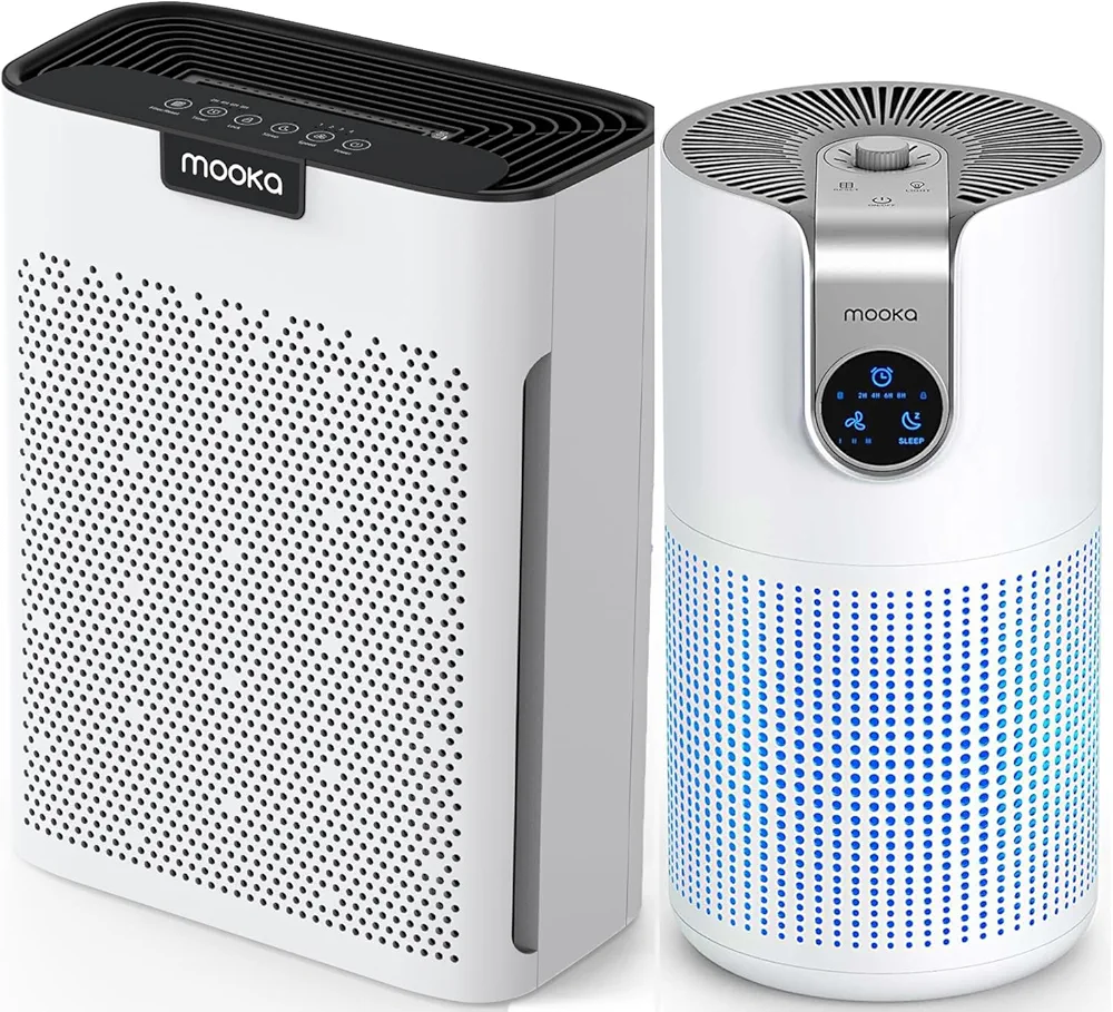 MOOKA 2 Packs Air Purifiers for Home Large Room 2000 Ft² M03 and KJ190L, Washable Filters, Fragrance Sponge