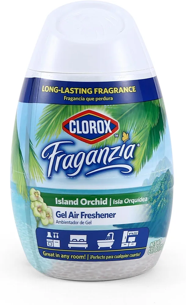 Clorox Fraganzia Gel Air Freshener Cone in Island Orchid Scent, 6oz | No-Plug, Battery-Free Air Freshener for Small Rooms, Closets, Kitchens, Bathrooms, Offices and More