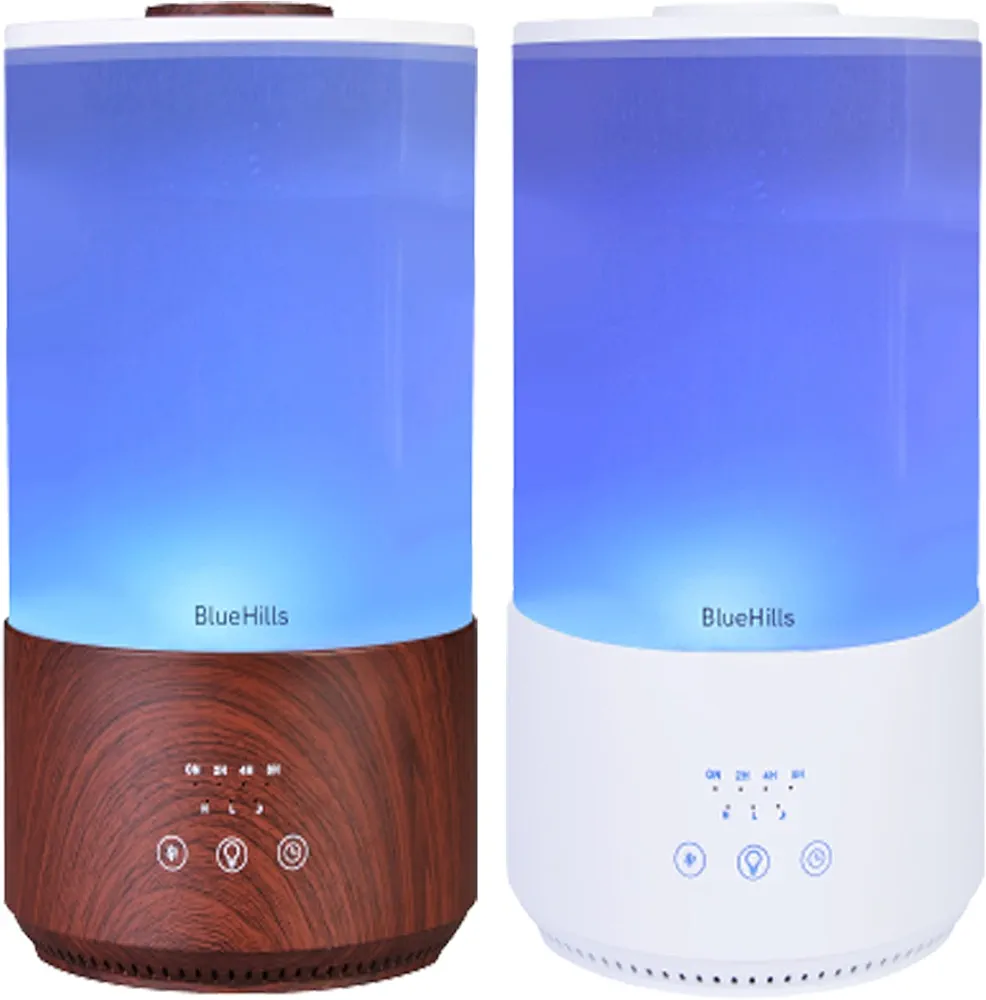 BlueHills Premium Vale Pack Set of Two Large 4000 ML Tall XL Essential Oil Diffusers Humidifier Combo for Large Room Home with Décor LED Lights Great Gift – Dark Wood Grain and a White.